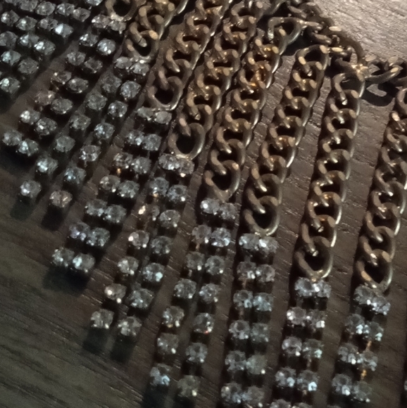 Vintage Chain Rhinestone Bib Fringe Necklace Choker - Picture 7 of 8